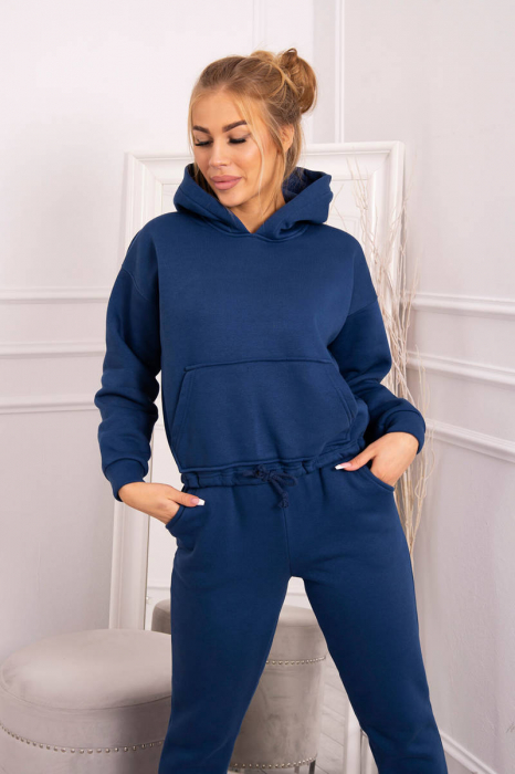Trening dama vatuit, pantaloni cu buzunare si bluza cu gluga, albastru, marime Universala [9]