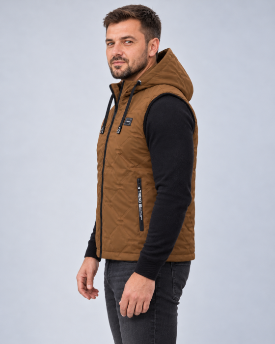 Vesta impermeabila barbati marimi mari cu gluga, maro, cu fermoar [5]