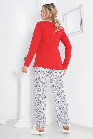 Pijama dama bumbac, confortabila cu imprimeu Pinguini, rosu/alb [2]
