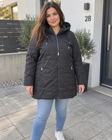 Geci si veste dama - Geaca lunga dama de fas cu gluga , rezistenta la apa si vant, buzunare negru, marime mare 8808