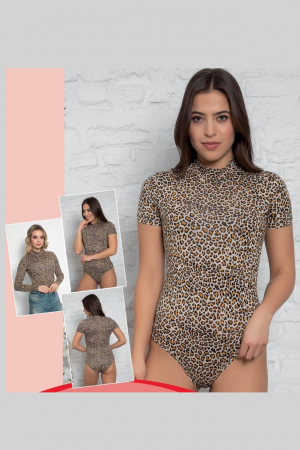 Body dama, maneca scurta, imprimeu animal print, maro [1]