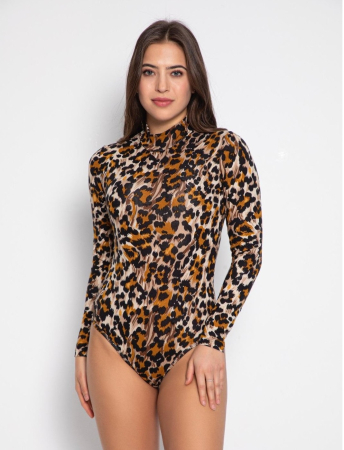 Body - Body dama, maneca lunga, imprimeu animal print, maro 03