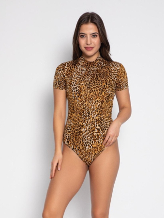 Body - Body dama, maneca scurta, imprimeu animal print, maro 04