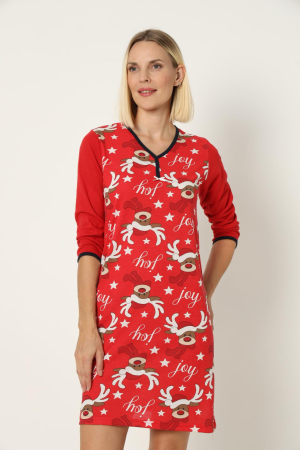 Camasa de noapte dama Craciun, imprimeu reni, rosu [2]