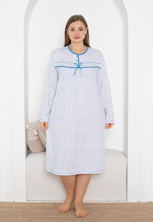 Camasi de noapte - Camasa de Noapte Dama din Bumbac Moale, Maneca Lunga, batal 402