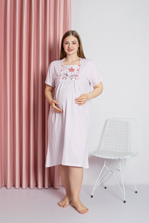 Camasa de noapte gravida, deschidere nasturi pentru alaptat, bumbac, baby star, alb, embody.ro [1]