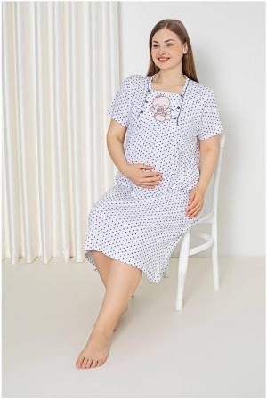 Camasa de noapte gravida, deschidere nasturi pentru alaptat, bumbac, my baby, alb, embody.ro [1]
