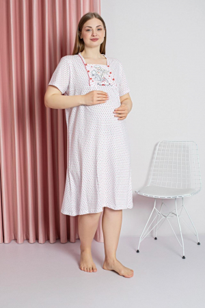 Pijamale gravide - Camasa de noapte gravida, deschidere nasturi pentru alaptat, bumbac, mom and baby, alb, embody.ro