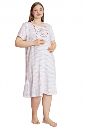 Camasa de noapte gravida, deschidere nasturi pentru alaptat, bumbac, mom and baby, alb, embody.ro [2]