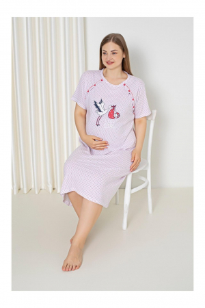 Camasa de noapte gravida, deschidere nasturi pentru alaptat, bumbac, new baby born, alb, embody.ro [1]