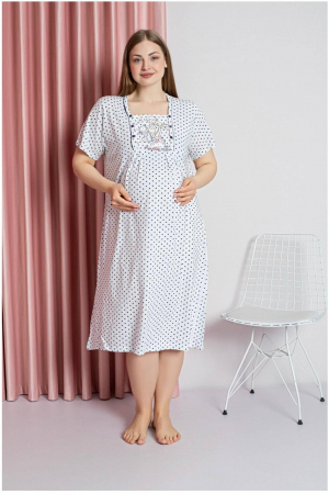Pijamale gravide - Camasa de noapte gravida, deschidere nasturi pentru alaptat, bumbac, new baby born, alb, embody.ro
