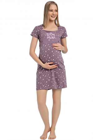 Camasa de noapte gravida, deschidere pentru alaptat, bumbac, born to shine, mov, embody.ro [2]