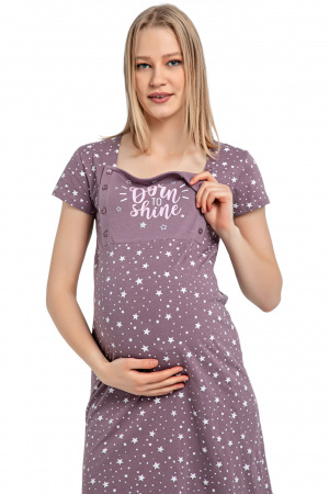 Camasa de noapte gravida, deschidere pentru alaptat, bumbac, born to shine, mov, embody.ro [1]