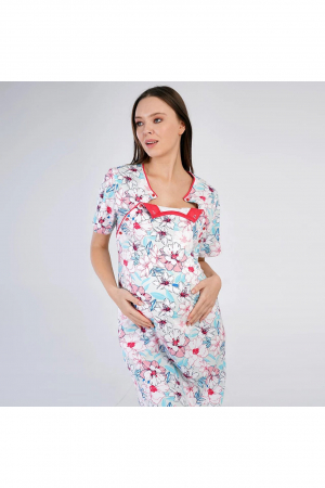 Camasa de noapte gravida, deschidere pentru alaptat, bumbac, imprimeu florar, alb, embody.ro [5]