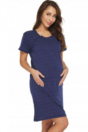 Camasa de noapte gravida, deschidere pentru alaptat, bumbac, imprimeu little hearts, bleumarin, embody.ro [2]