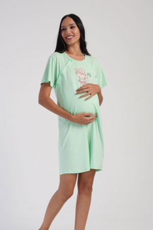 Camasa de noapte gravida, deschidere pentru alaptat, bumbac, princess, verde embody.ro [1]