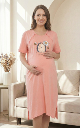 Pijamale gravide - Camasa de Noapte pentru Gravide bumbac, deschidere pentru Alaptare,1139 corai