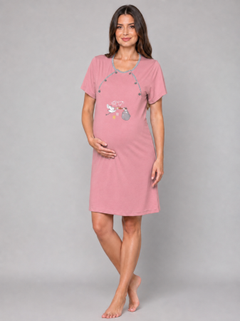 Pijamale gravide - Camasa de Noapte pentru Gravide bumbac, deschidere pentru Alaptare 3316 roz