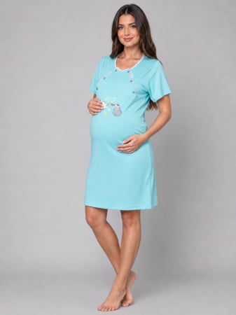 Pijamale gravide - Camasa de Noapte pentru Gravide bumbac, deschidere pentru Alaptare 3316 bleu
