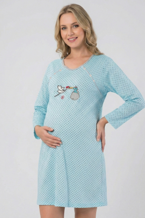 Pijamale gravide - Camasa de Noapte pentru Gravide bumbac, deschidere pentru Alaptare albastru 380