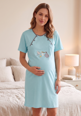 Pijamale - Camasa de Noapte pentru Gravide bumbac, deschidere pentru Alaptare bleu 379