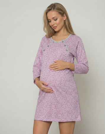 Pijamale gravide - Camasa de Noapte pentru Gravide bumbac, deschidere pentru Alaptare mov 3323