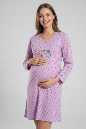 Pijamale gravide - Camasa de Noapte pentru Gravide bumbac, deschidere pentru Alaptare mov 380