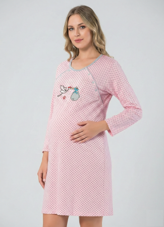 Pijamale gravide - Camasa de Noapte pentru Gravide bumbac, deschidere pentru Alaptare roz/corai 380