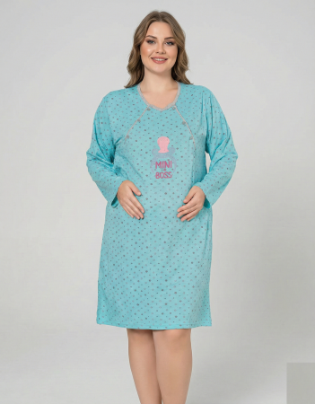 Pijamale gravide - Camasa de Noapte pentru Gravide bumbac, deschidere pentru Alaptare Bleu marimi mari 3291