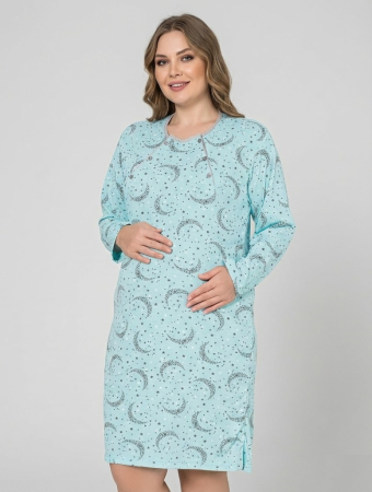 Pijamale gravide - Camasa de Noapte pentru Gravide bumbac, deschidere pentru Alaptare bleu marimi mari