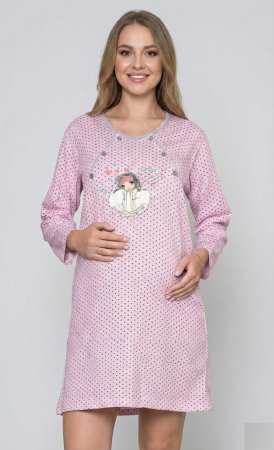 Pijamale gravide - Camasa de Noapte pentru Gravide bumbac, deschidere pentru Alaptare roz 3051