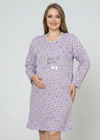 Pijamale gravide - Camasa de Noapte pentru Gravide bumbac, deschidere pentru Alaptare mov marimi mari