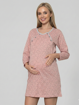 Pijamale gravide - Camasa de Noapte pentru Gravide bumbac, deschidere pentru Alaptare roz prafuit 3323