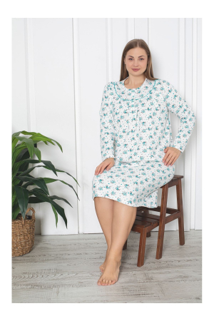 Camasa de Noapte Vatuita pentru Femei batal, Calduroasa si Confortabila, din Bumbac, cu Nasturi si Imprimeu Floral 1141 [1]