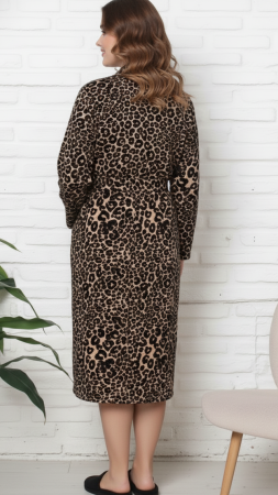 Capot de casa pentru femei maneca lunga si buzunare, cordon in talie 8000 maro [2]