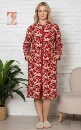 Pijamale - Capot de casa pentru femei maneca lunga si buzunare, cordon in talie 8011