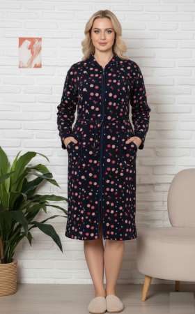 Pijamale - Capot de casa pentru femei maneca lunga si buzunare, cordon in talie 8012