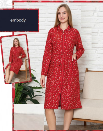 Capot de casa pentru femei maneca lunga si buzunare, cordon in talie 8015 [1]