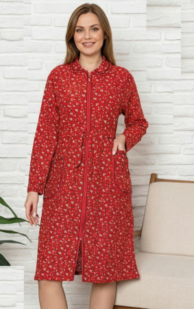 Pijamale dama - Capot de casa pentru femei maneca lunga si buzunare, cordon in talie 8015