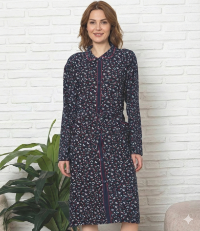 Capot de casa pentru femei maneca lunga si buzunare, cordon in talie 8019 [3]