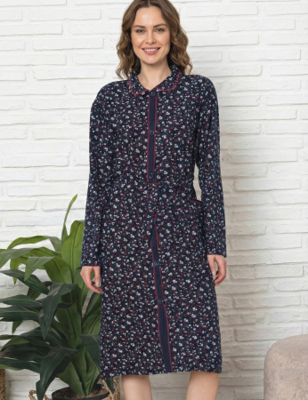 Pijamale dama - Capot de casa pentru femei maneca lunga si buzunare, cordon in talie 8019