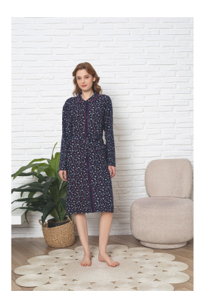 Capot de casa pentru femei maneca lunga si buzunare, cordon in talie 8019 [2]