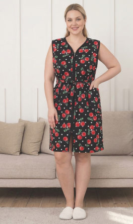 Pijamale dama - Capot de Casa tip Halat dama, cu imprimeu Cherry, fermoar si buzunare 8037