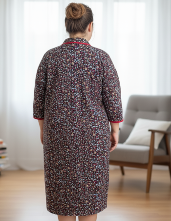 Capot de Dama Elegant din Catifea Calduroasa, Marimi Mari, buzunare si fermoar floral rosu [1]