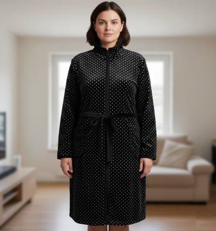 Pijamale - Capot de Dama Elegant din Catifea Calduroasa, Marimi Mari, negru