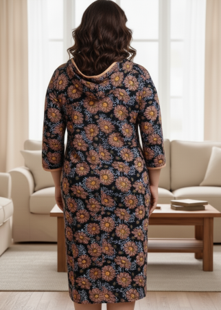 Capot de Dama Elegant din Catifea Calduroasa, Marimi Mari, buzunare si fermoar floral maro [2]