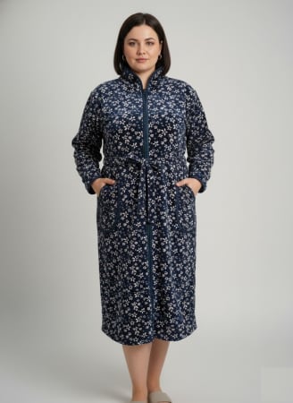 Pijamale - Capot de Dama Elegant din Catifea Calduroasa, Marimi Mari, bleumarin