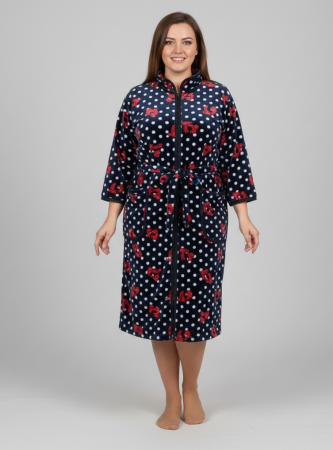 Capot si halate dama - Capot de Dama Elegant din Catifea fina, marimi mari, fermoar, buzunare, cordon, negru/rosu