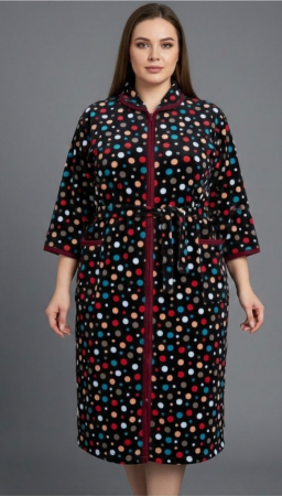 Pijamale - Capot de Dama Elegant din Catifea fina, Marime Mare, buzunare si fermoar buline