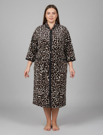 Capot si halate dama - Capot de Dama Elegant din Catifea fina, Marime Mare, buzunare si fermoar floral negru/animal print